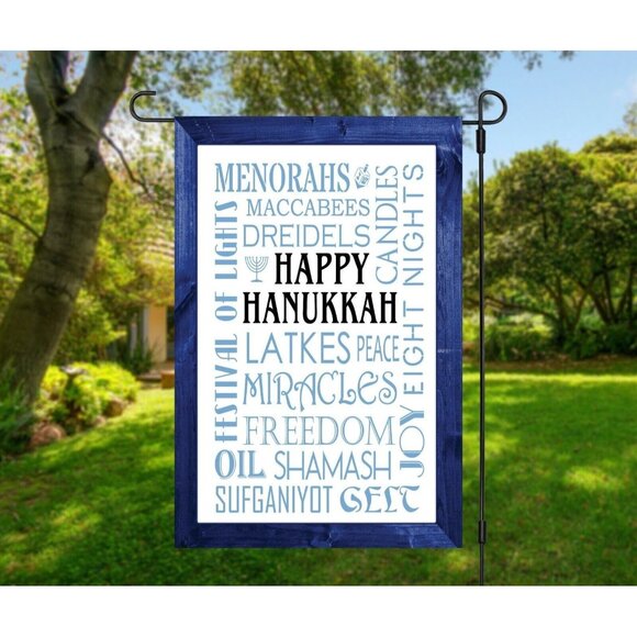 HAPPY HANUKKAH Double Sided Garden Flag Jewish Holiday Subway Tile Word Art NEW - Picture 1 of 8